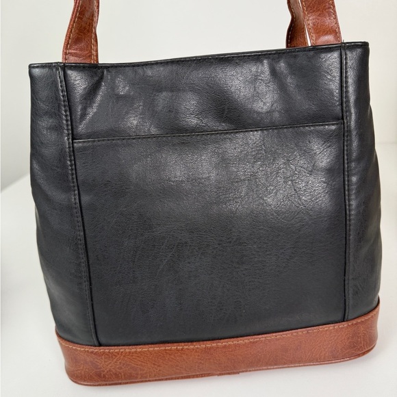 Rosetti Black & Brown Faux Leather Tote Bag | Vintage Style Shoulder Bag - Picture 3 of 8